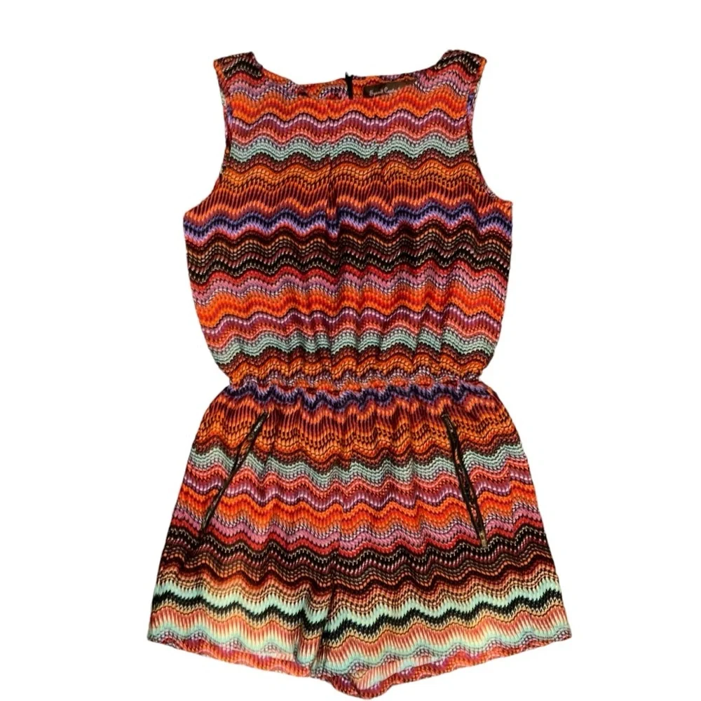Womens Juniors Medium‎ Speed Control Romper Casual Multicolor Sleeveless Zip Up